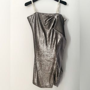 Halston Heritage size 4 sequined strapless metallic dress.